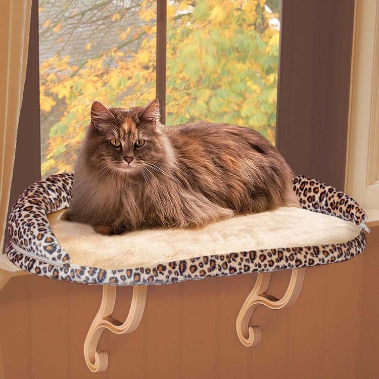 K&H Pet Products Deluxe Kitty Sill with Bolster Leopard 14" x 24" x 10"