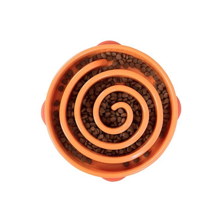Outward Hound Fun Feeder Slo-Bowl Swirl Large Orange 10.5" x 10.5" x 2"