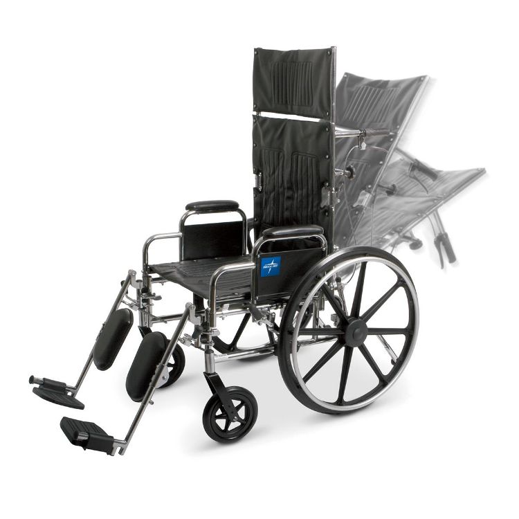 Medline Excel Reclining Wheelchair with Removable Desk-Length Arms and Elevating Leg Rests I 350 lb Weight Capacity