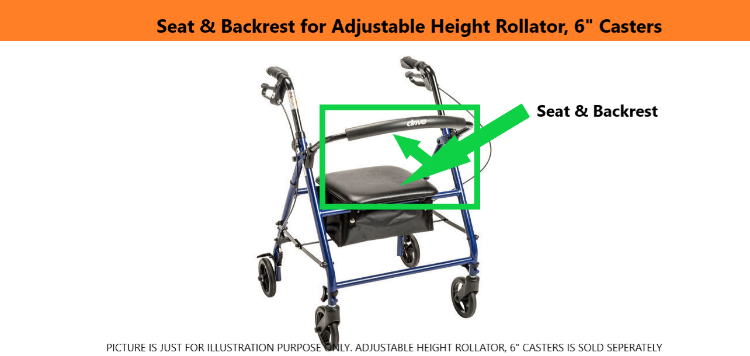 Seat & Backrest for Adjustable Height Rollator, 6" Casters