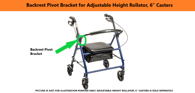 Backrest Pivot Bracket for Adjustable Height Rollator, 6" Casters