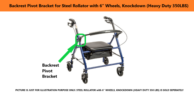 Picture of Backrest Pivot Bracket for Steel Rollator with 6” Wheels, Knockdown (Heavy Duty 350LBS)