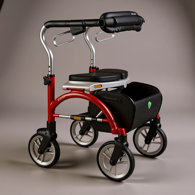 Evolution Xpresso Lite cable-free rollator in Ruby Red with lightweight frame