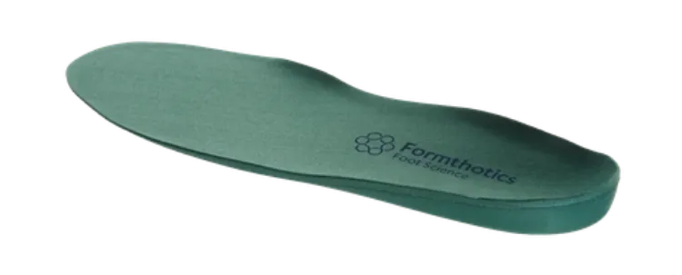Low Profile Formthotics Dual Medium green orthotic with reduced arch profile and soft top layer