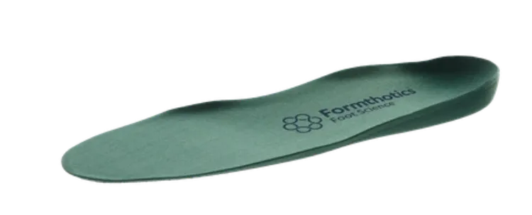 Low Profile Formthotics Dual Medium green orthotic with reduced arch profile and soft top layer