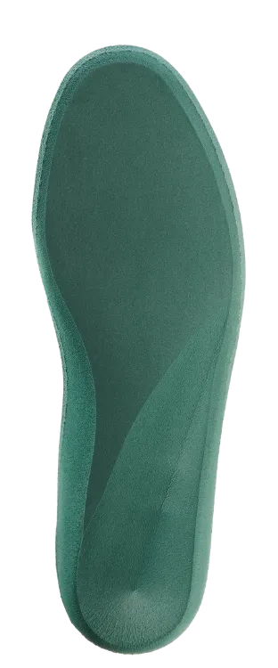 Low Profile Formthotics Dual Medium green orthotic with reduced arch profile and soft top layer