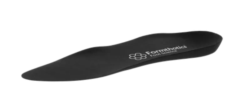Low Volume Single Firm Formthotic black orthotic with tapered toe and lower arch profile