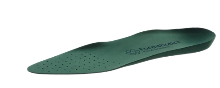 Low Volume Single Medium Perforated Formthotic green orthotic with tapered toe and perforated forefoot