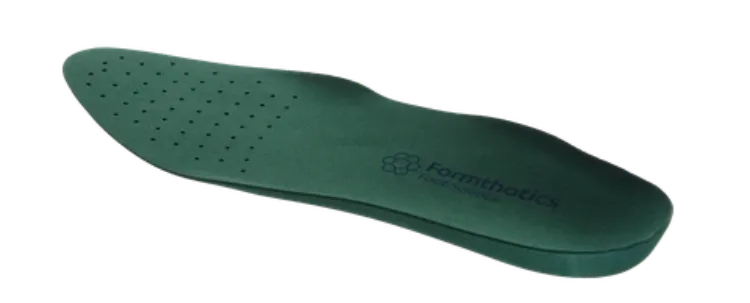 Low Volume Single Medium Perforated Formthotic green orthotic with tapered toe and perforated forefoot