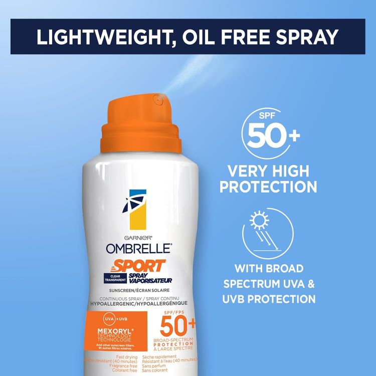 Garnier Ombrelle Sport sunscreen spray suitable for outdoor and active use