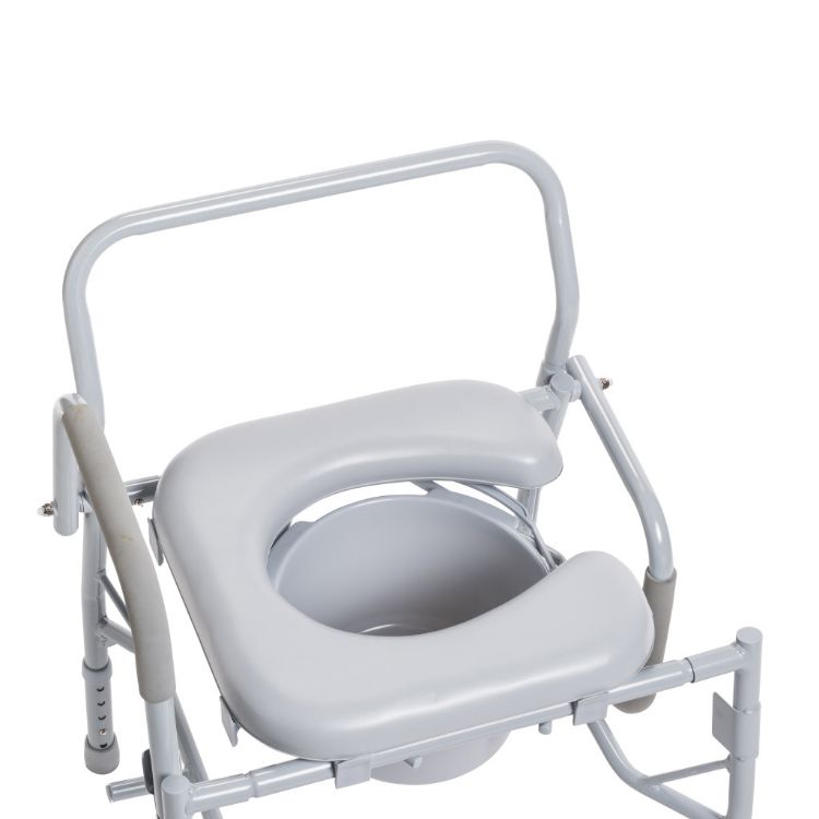 Drop arm steel commode with padded deep seat