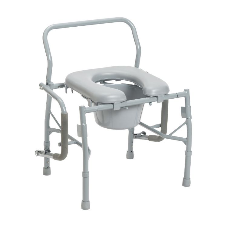 Drop arm steel commode with padded deep seat