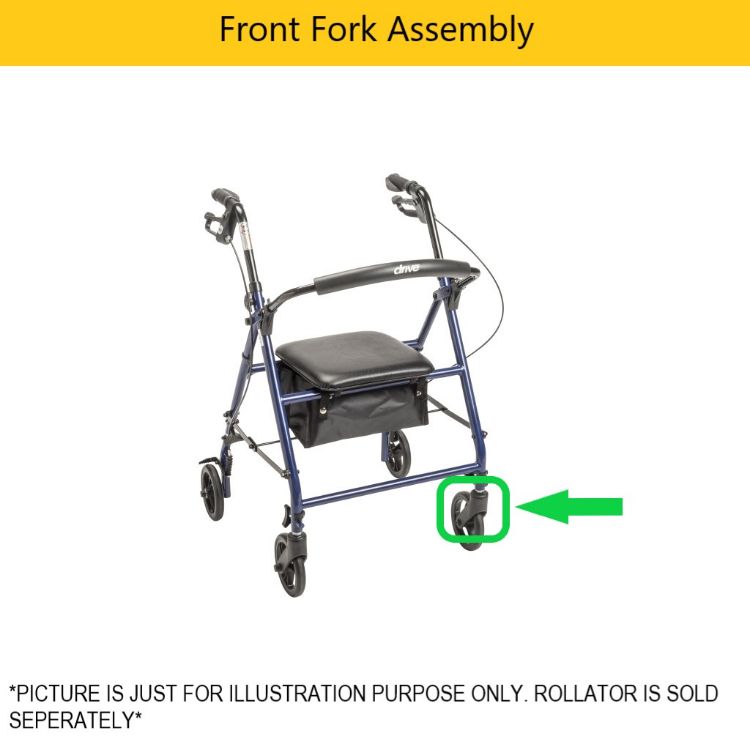 Front Fork Assembly for Adjustable Height Rollator, 6" Casters I Blue I Left