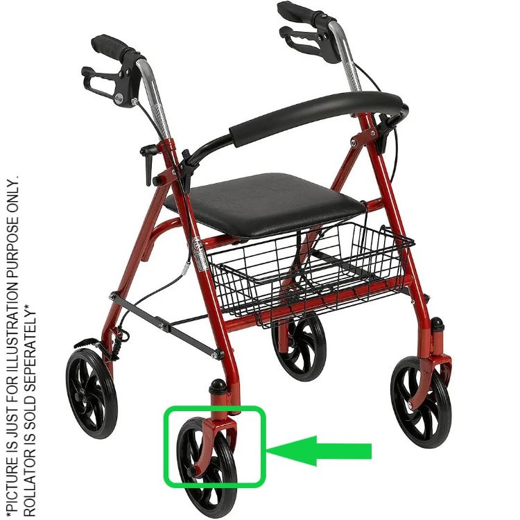Front Fork Assembly for Adjustable Height Rollator, 6" Casters I Red I Right
