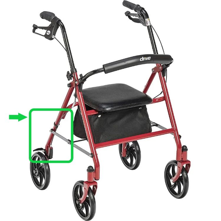 Rear Leg Assembly for Adjustable Height Rollator, 6" Casters I Red