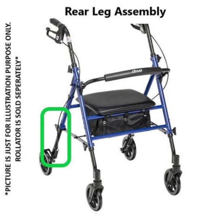 Rear Leg Assembly for Adjustable Height Rollator, 6" Casters I Blue