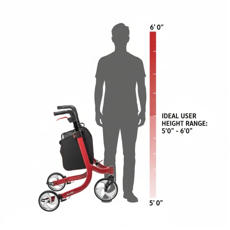 Drive Nitro 3-Wheel Rollator – Standard, Fits Users 5'0" to 6'0" Tall