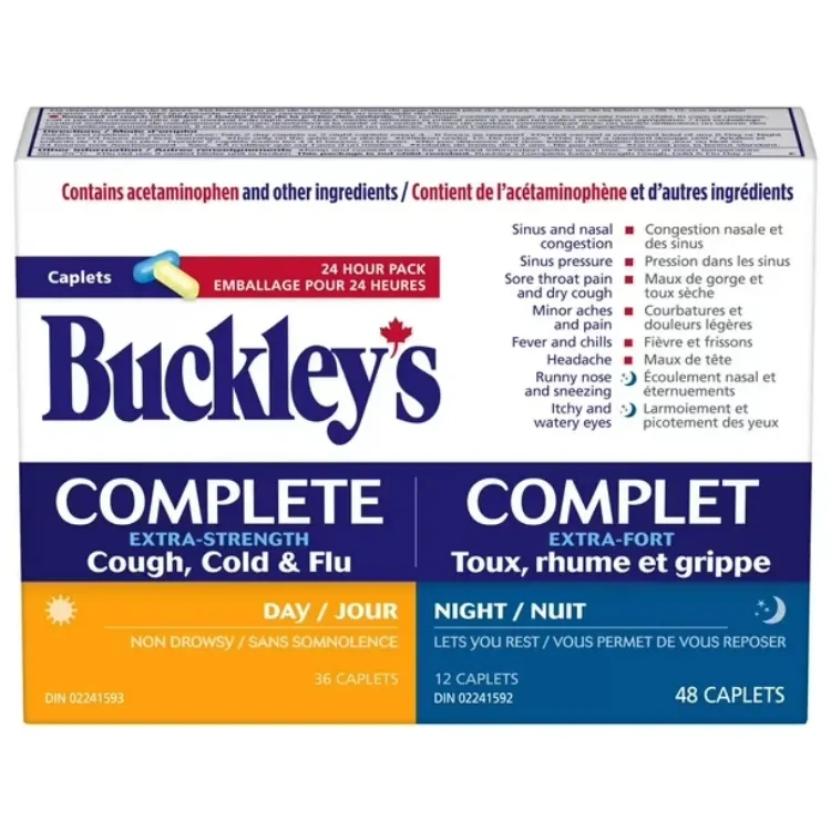 Buckley’s Complete Extra Strength Day and Night cough cold flu caplets pack