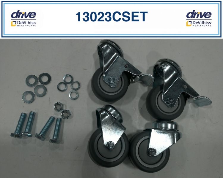 Replacement wheel set with four durable casters designed for Drive Medical hydraulic and deluxe silver vein patient lifts.