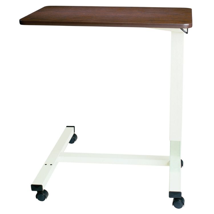 Non-tilt pneumatic cylinder overbed table with H base and adjustable height