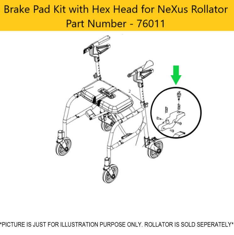 Brake pad kit with hex head for NeXus Rollator 76011