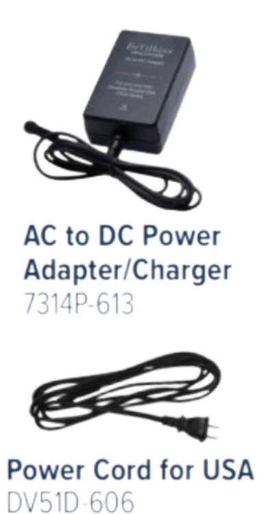Replacement power supply for Drive Medical Vacu-Aide Suction Machine 7325P-D-EXF, including AC to DC adapter charger 7314P-613 and power cord DV51D-606