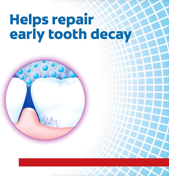 Close-up of Colgate PreviDent 5000 Plus Care spearmint high-fluoride toothpaste packaging helps repair tooth decay